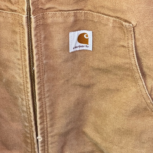 Carhartt Work Jacket 2XL Khaki Men’s Heavyweight Full Zip Hoodie Canvas J131 BRN - Picture 2 of 8
